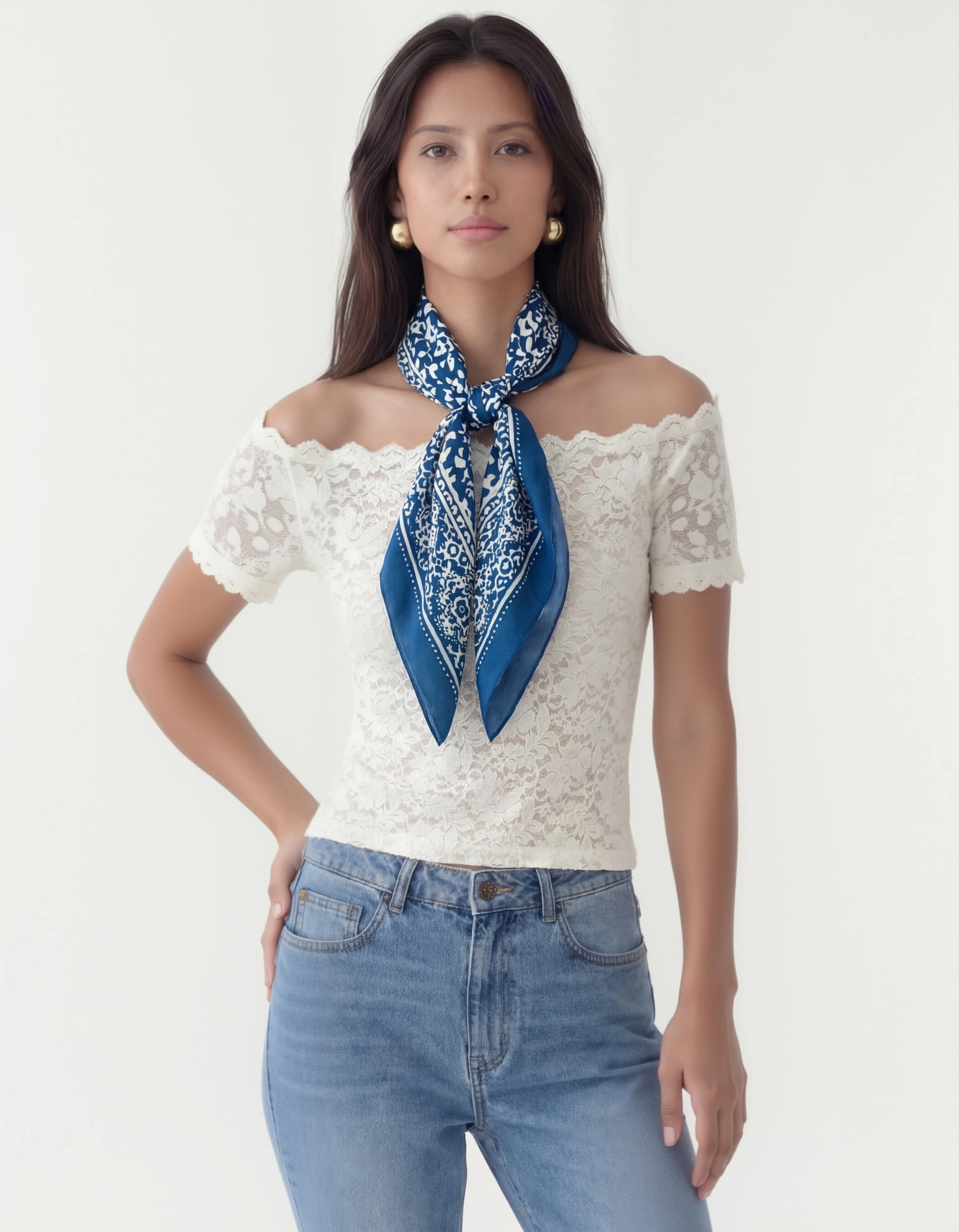 FOULARD COTON MODAL - CALY - MARINE - Image 3