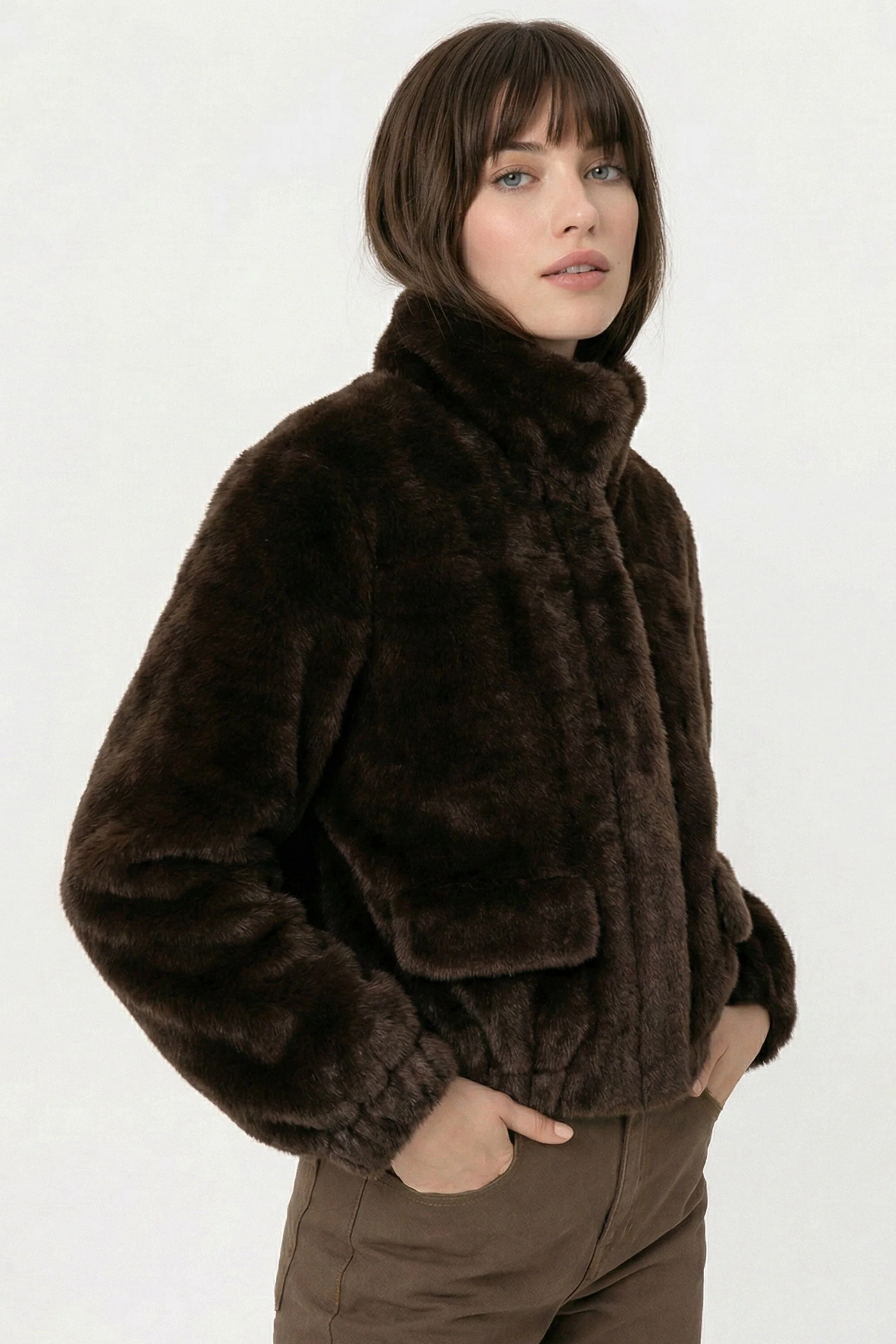 BLOUSON FAUX FUR - MARINA - CHOCO - Image 4