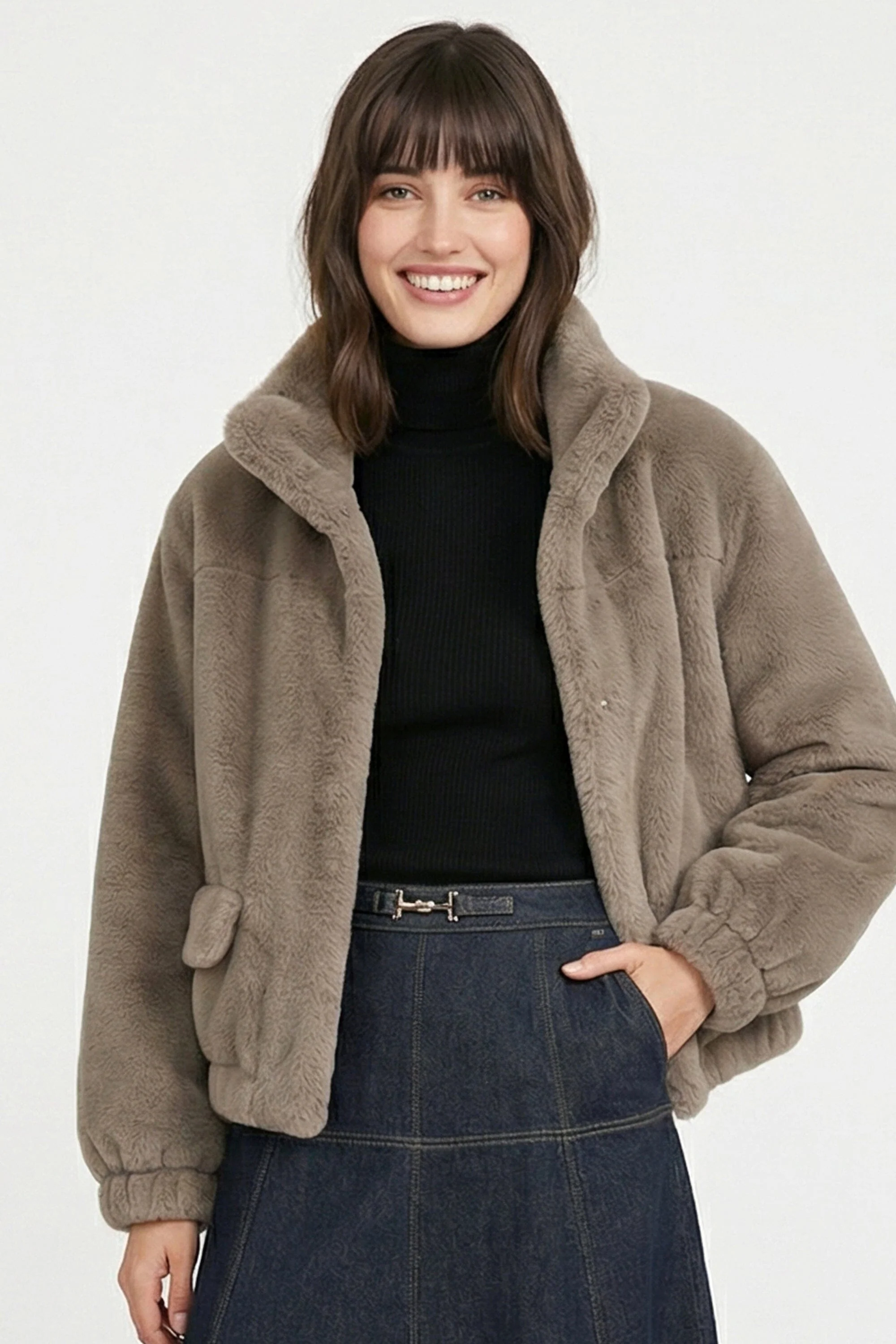 BLOUSON FAUX FUR - MARINA - TAUPE/GRIS - Image 4