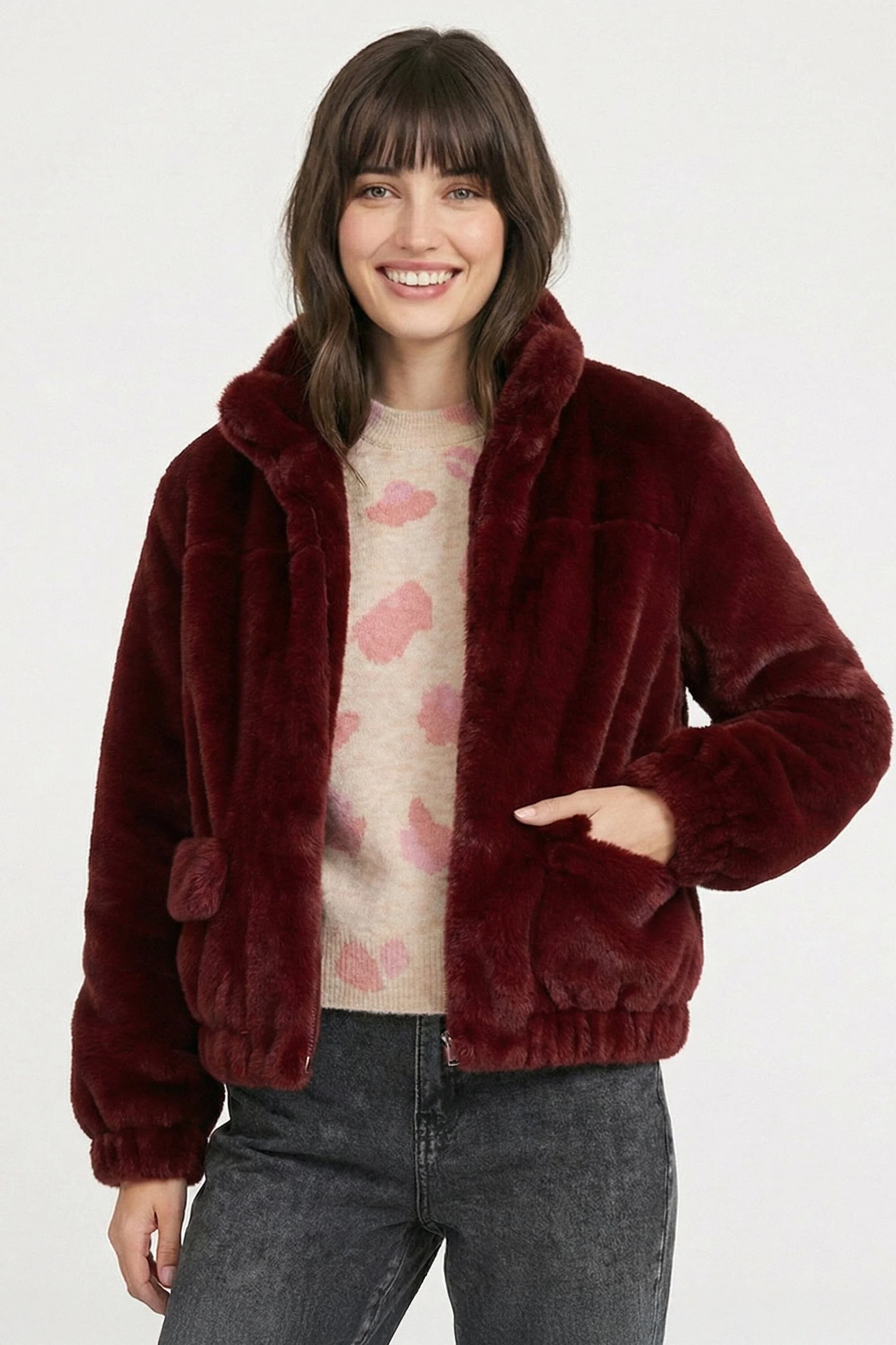 BLOUSON FAUX FUR - MARINA - LIE DE VIN - Image 3
