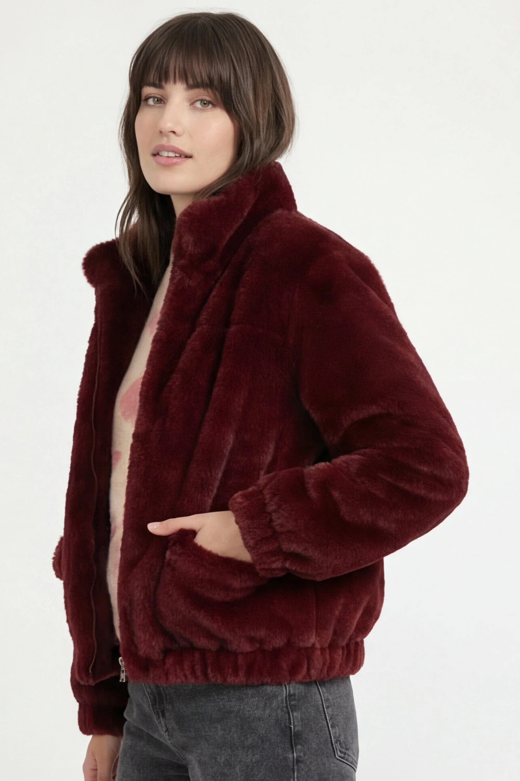 BLOUSON FAUX FUR - MARINA - LIE DE VIN - Image 4