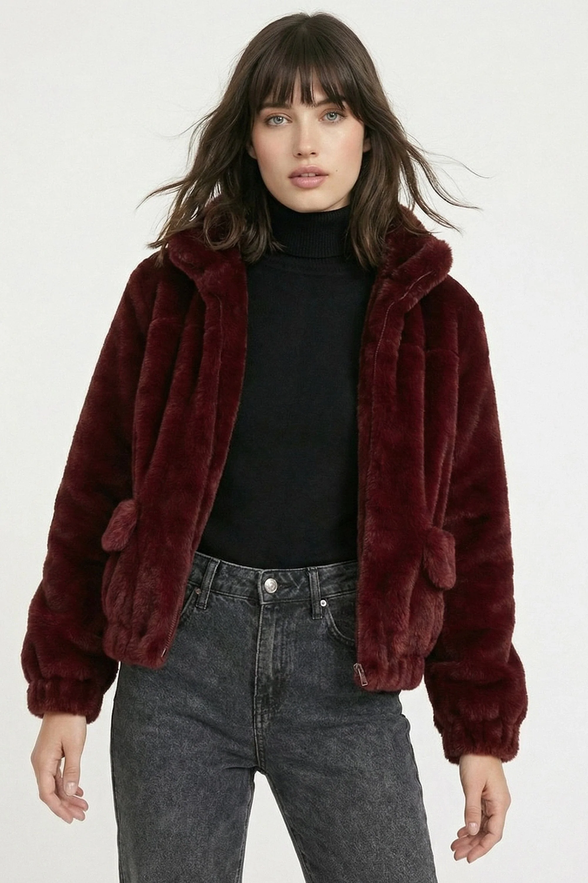 BLOUSON FAUX FUR - MARINA - LIE DE VIN - Image 5