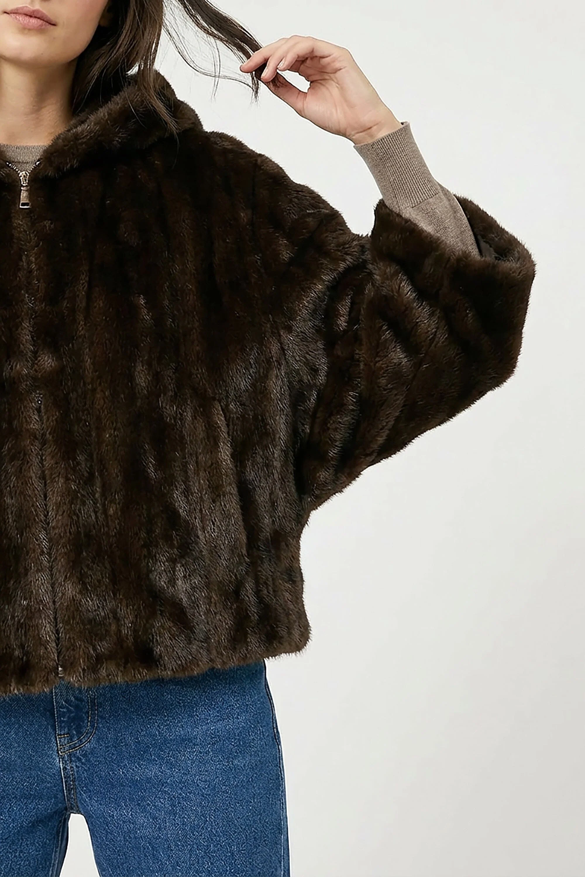 PONCHO FAUX FUR - MARINA - CHOCO - Image 4
