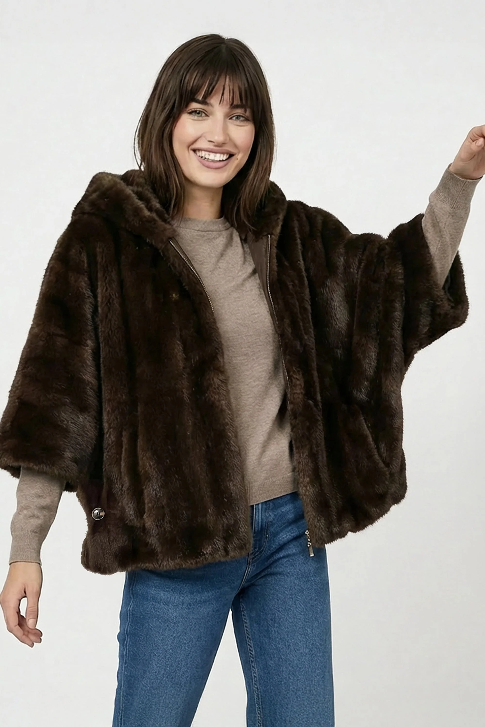 PONCHO FAUX FUR - MARINA - CHOCO - Image 5