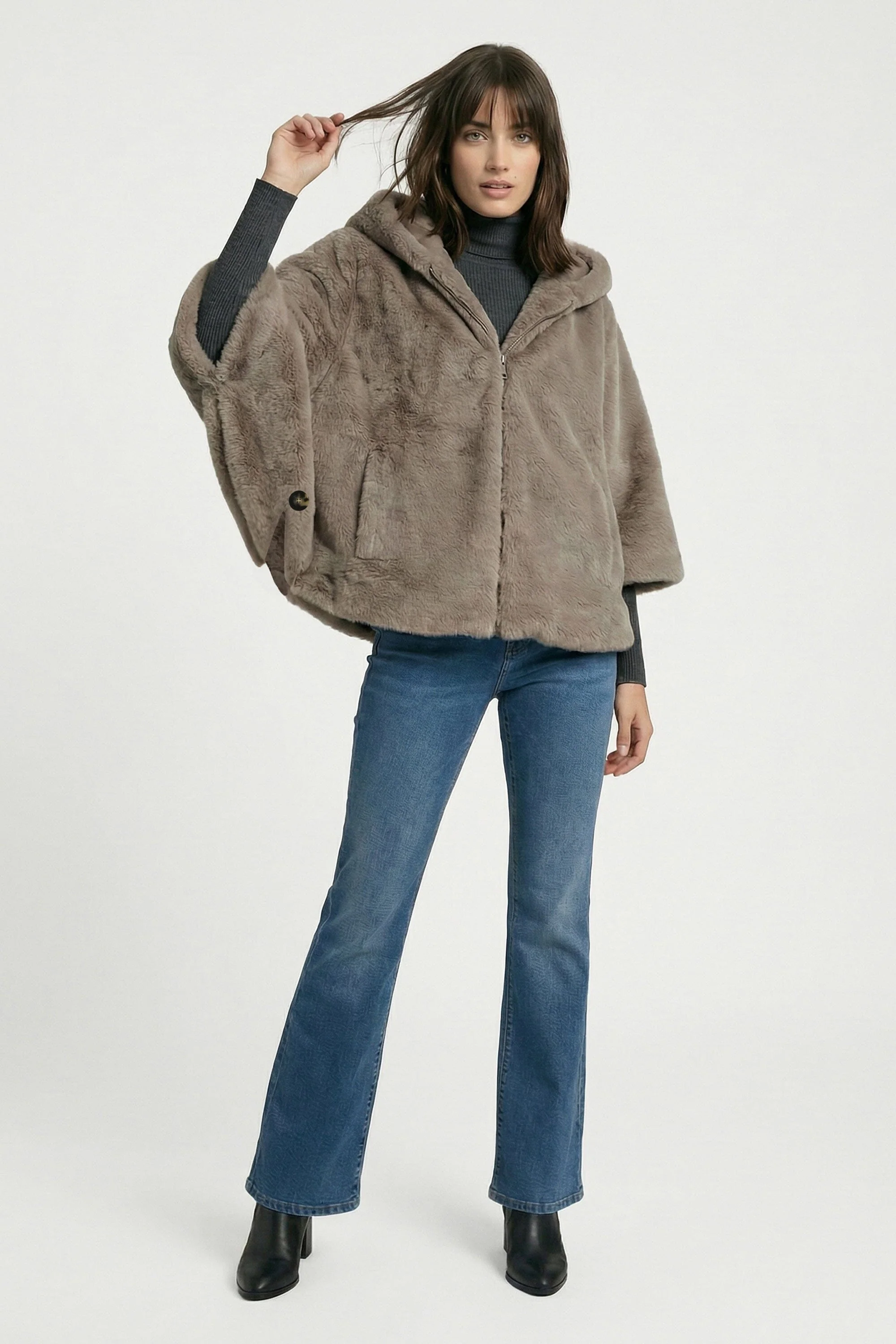PONCHO FAUX FUR - MARINA - TAUPE/GRIS - Image 3