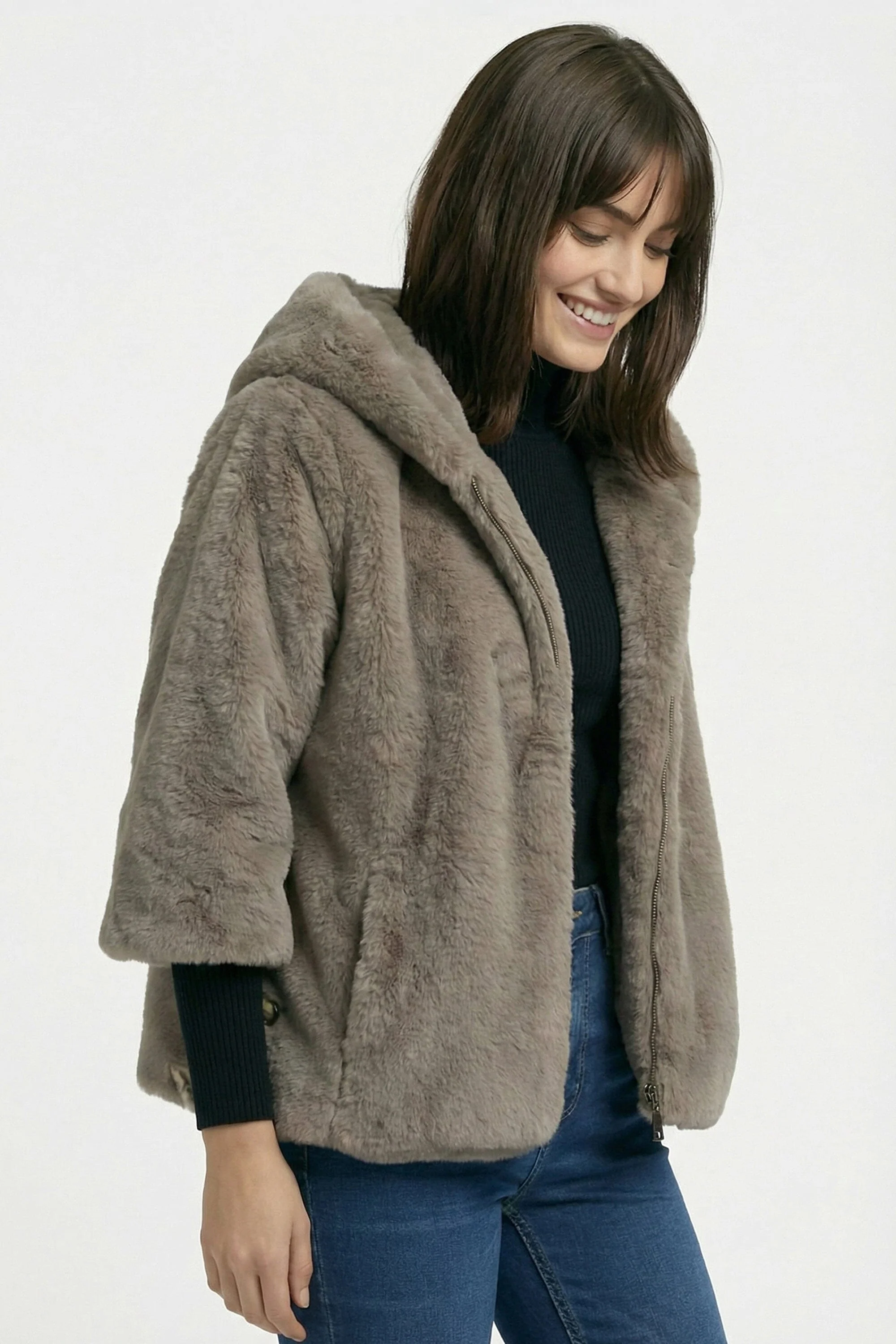 PONCHO FAUX FUR - MARINA - TAUPE/GRIS - Image 4