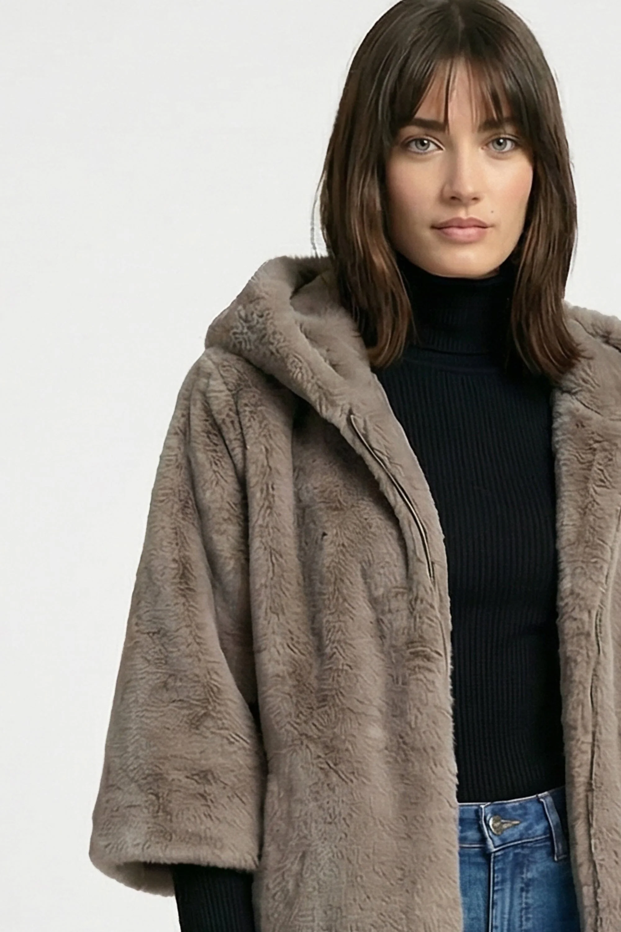 PONCHO FAUX FUR - MARINA - TAUPE/GRIS - Image 6