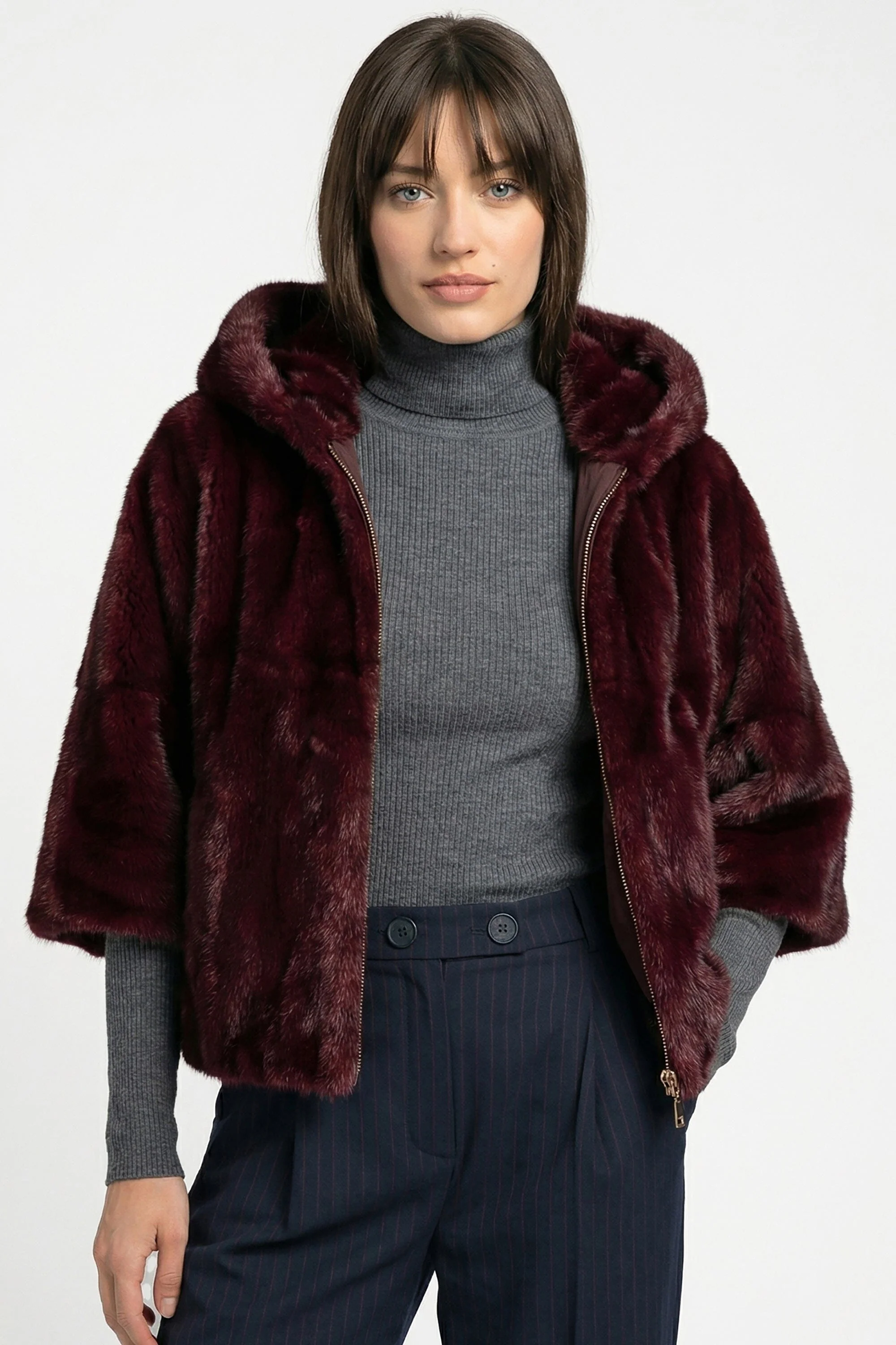 PONCHO FAUX FUR - MARINA - LIE DE VIN - Image 4