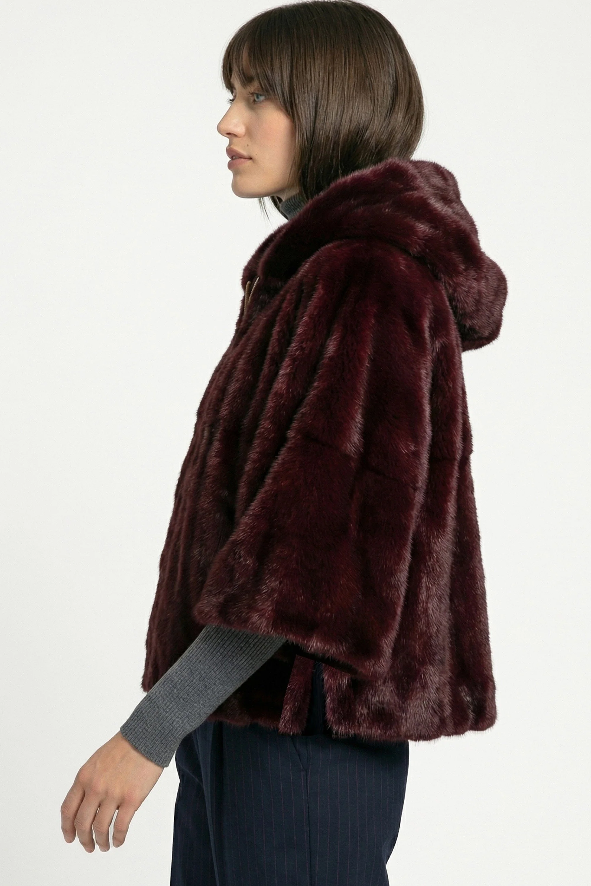 PONCHO FAUX FUR - MARINA - LIE DE VIN - Image 5