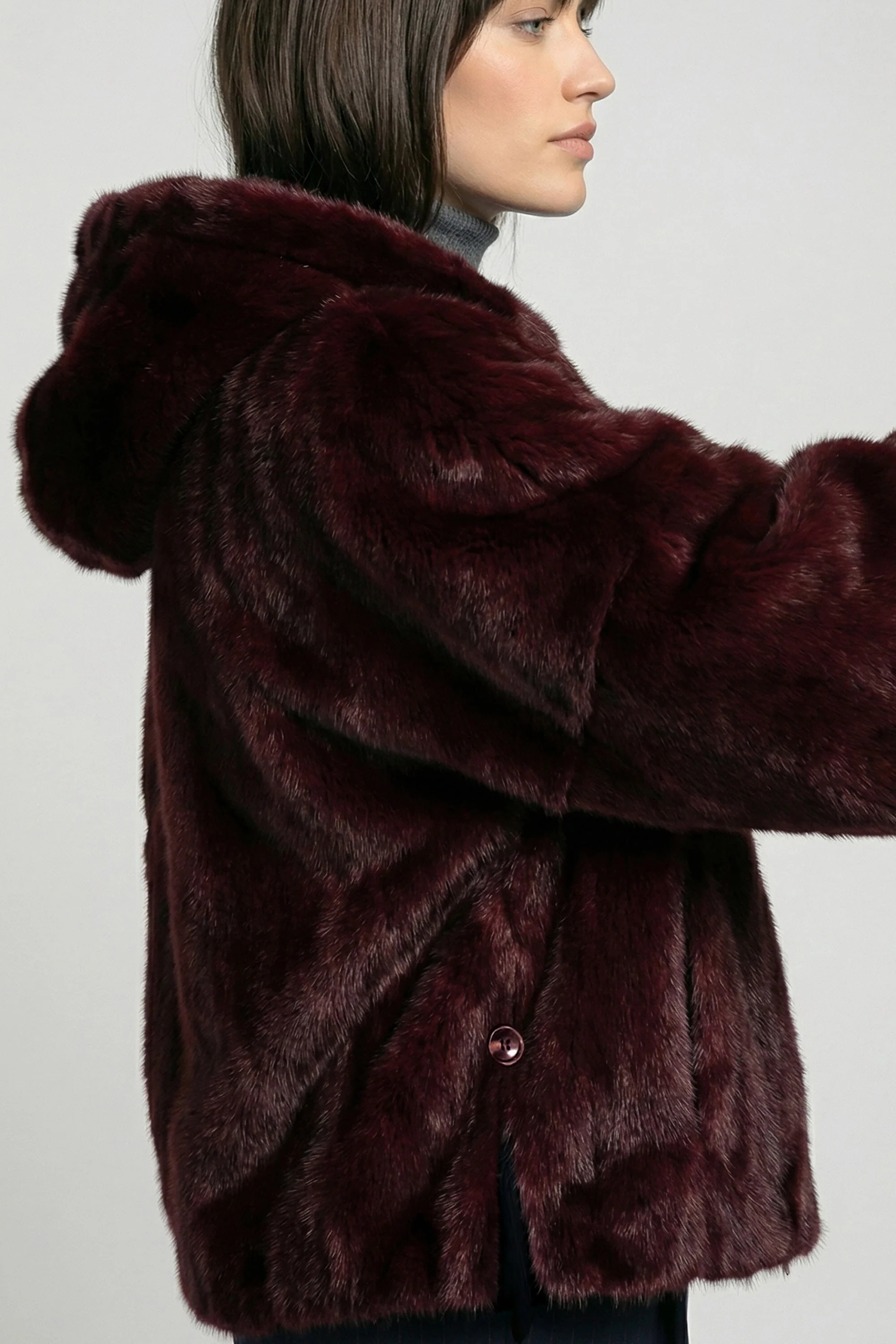 PONCHO FAUX FUR - MARINA - LIE DE VIN - Image 6