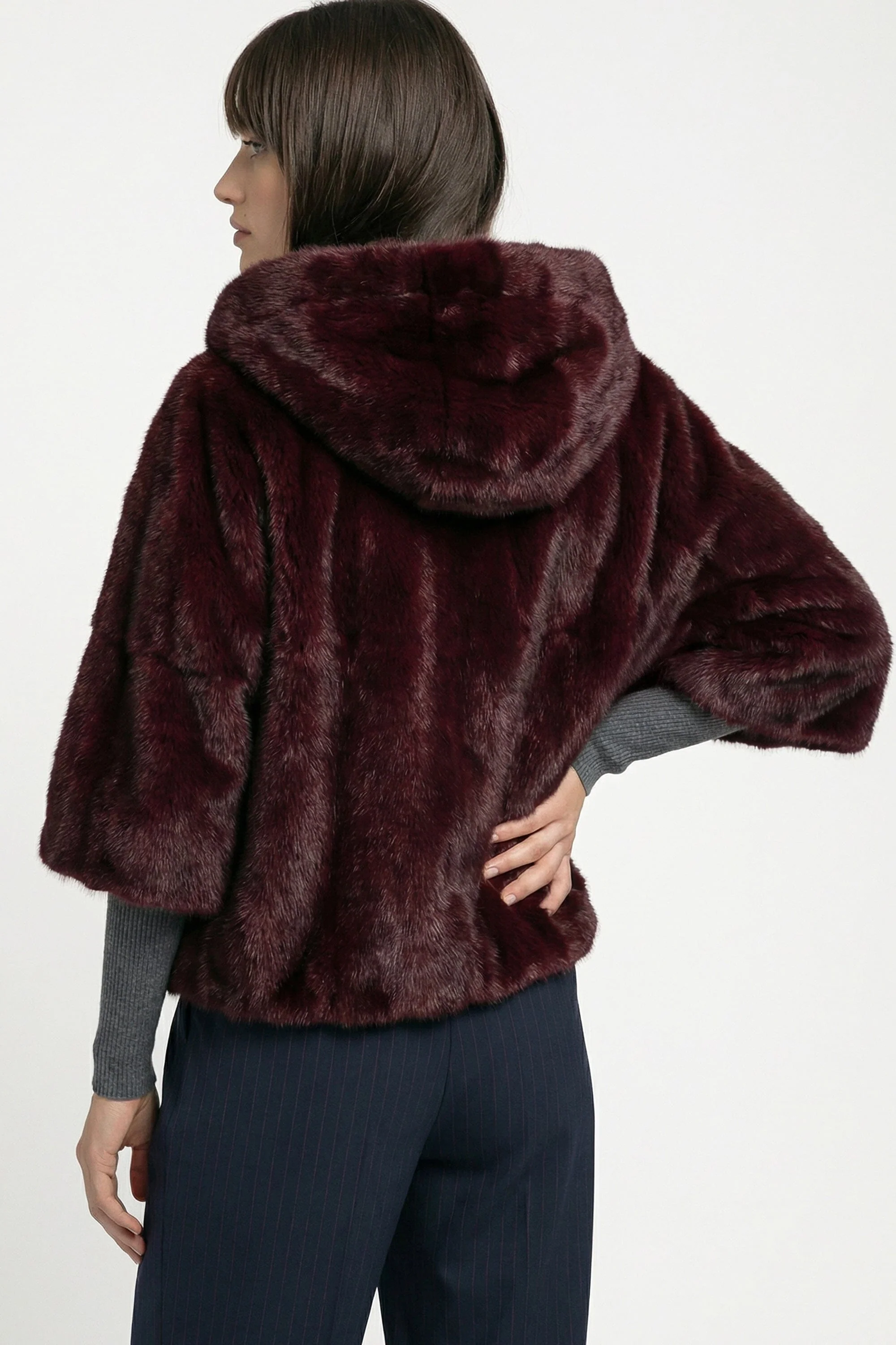 PONCHO FAUX FUR - MARINA - LIE DE VIN - Image 7