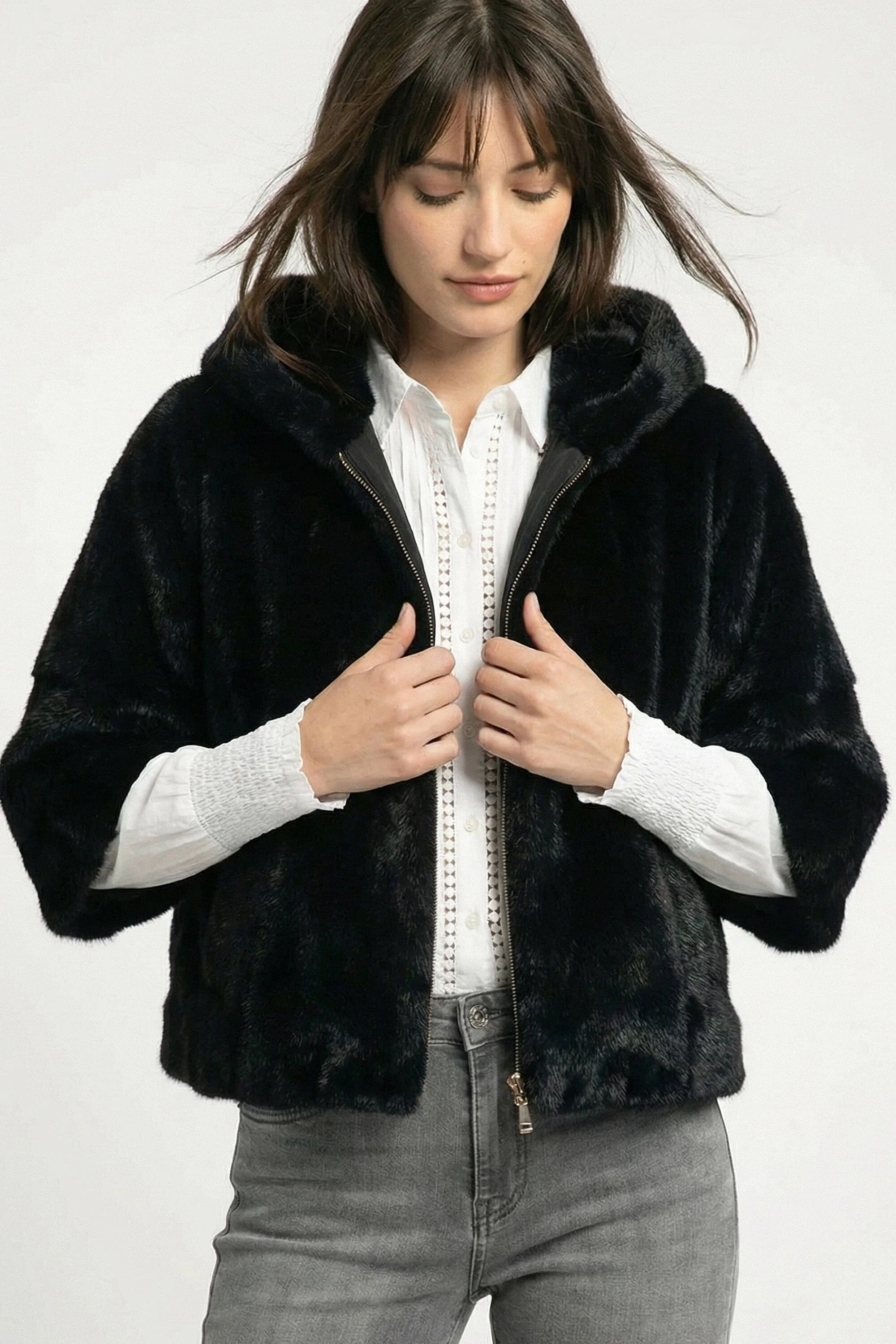 PONCHO FAUX FUR - MARINA - NOIR - Image 3