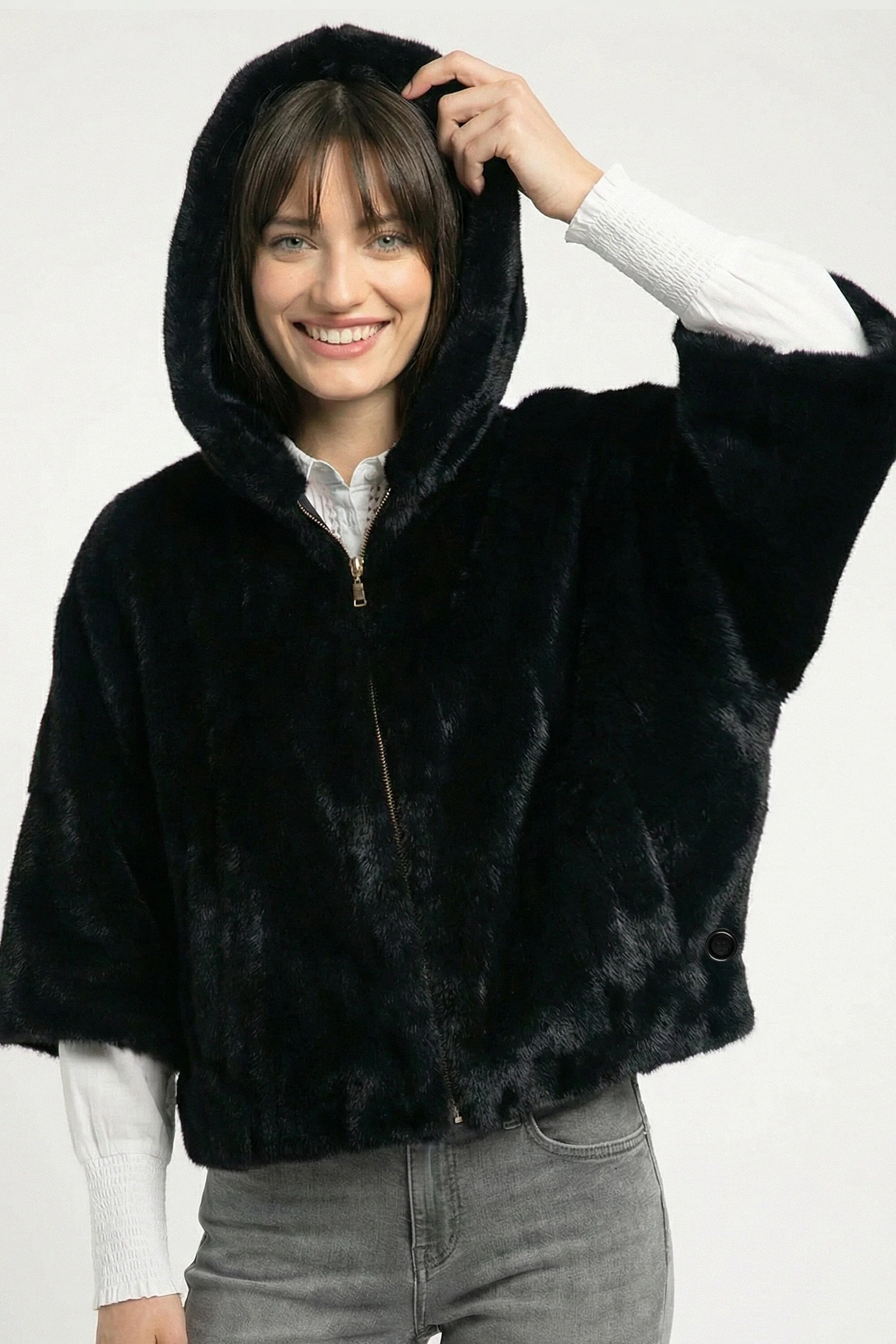 PONCHO FAUX FUR - MARINA - NOIR - Image 4
