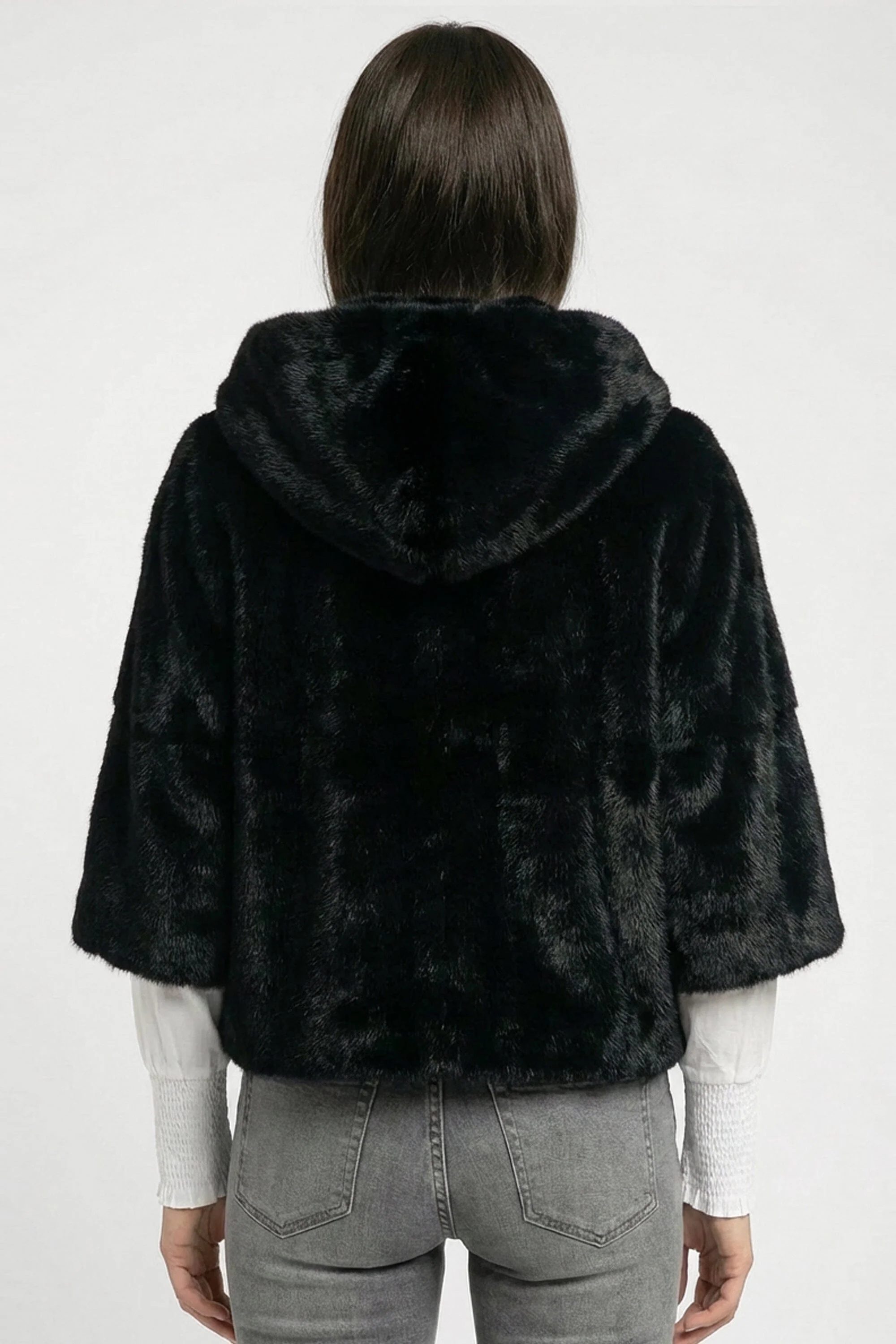 PONCHO FAUX FUR - MARINA - NOIR - Image 5