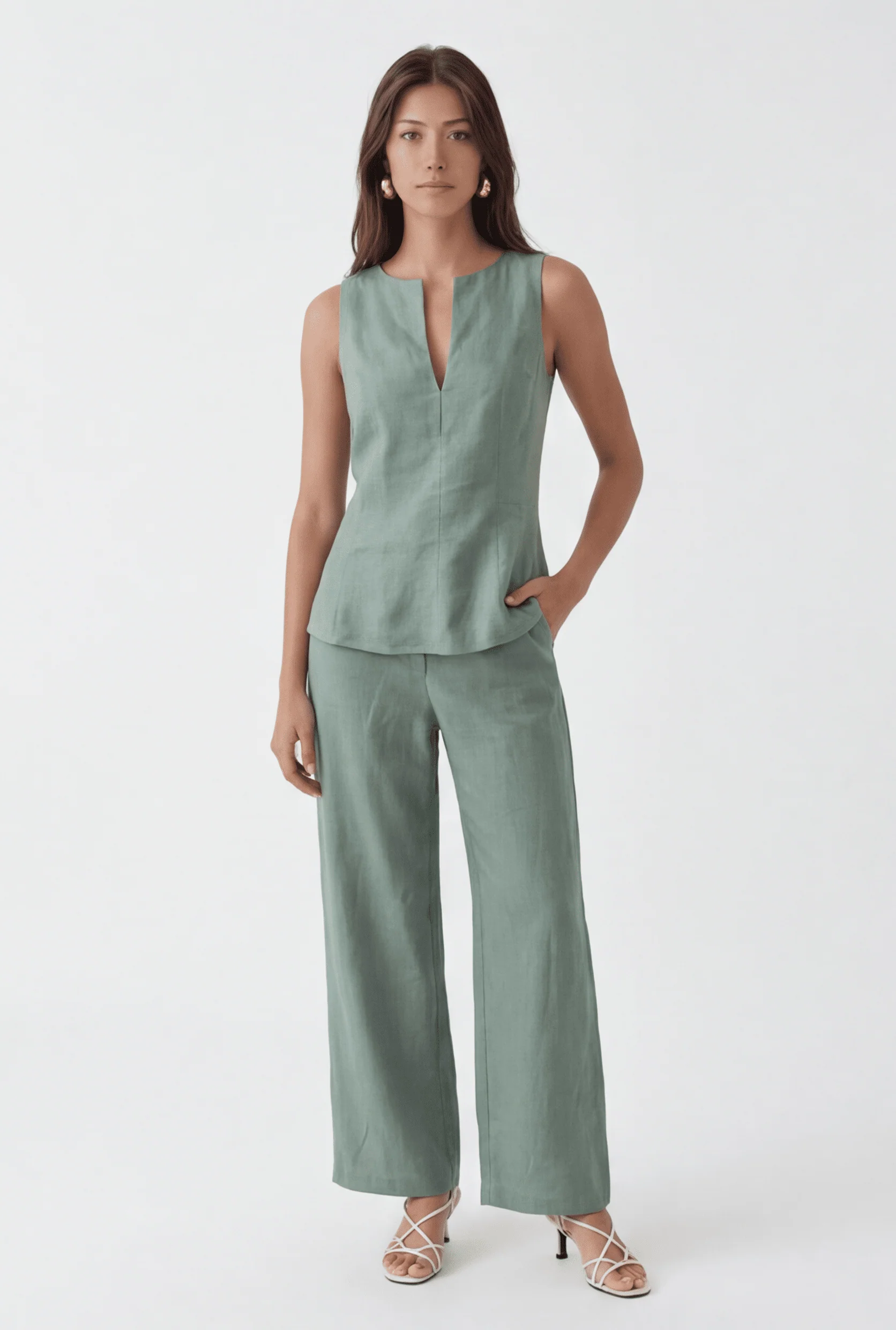 PANTALON LIN - CHELSEA - SAUGE