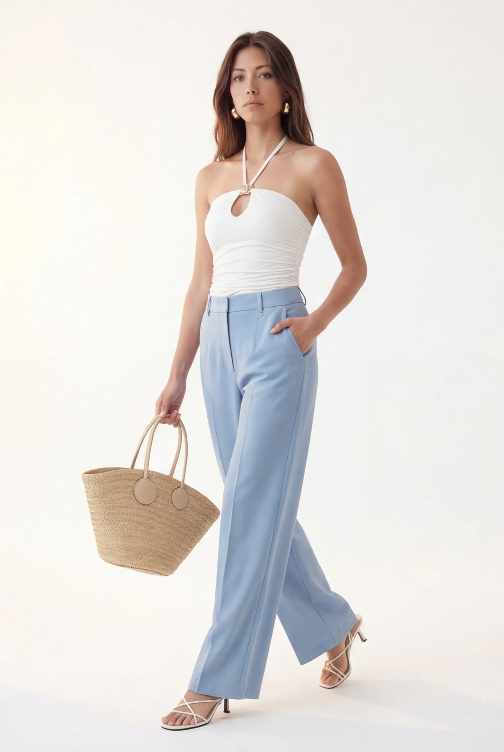 PANTALON TAILLE HAUTE - CLEO - AZUR
