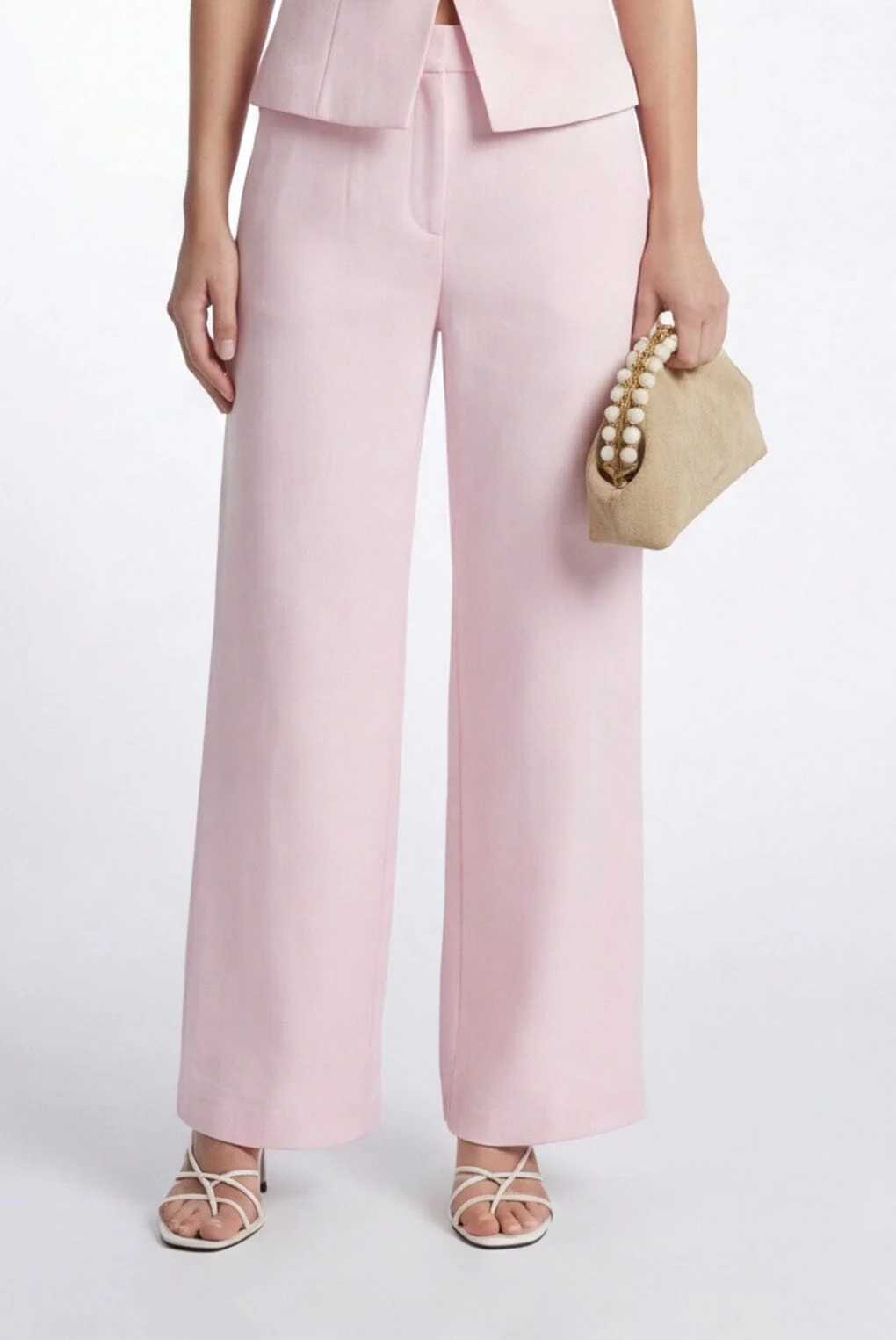 PANTALON TAILLE HAUTE - CLEO - POUDRE
