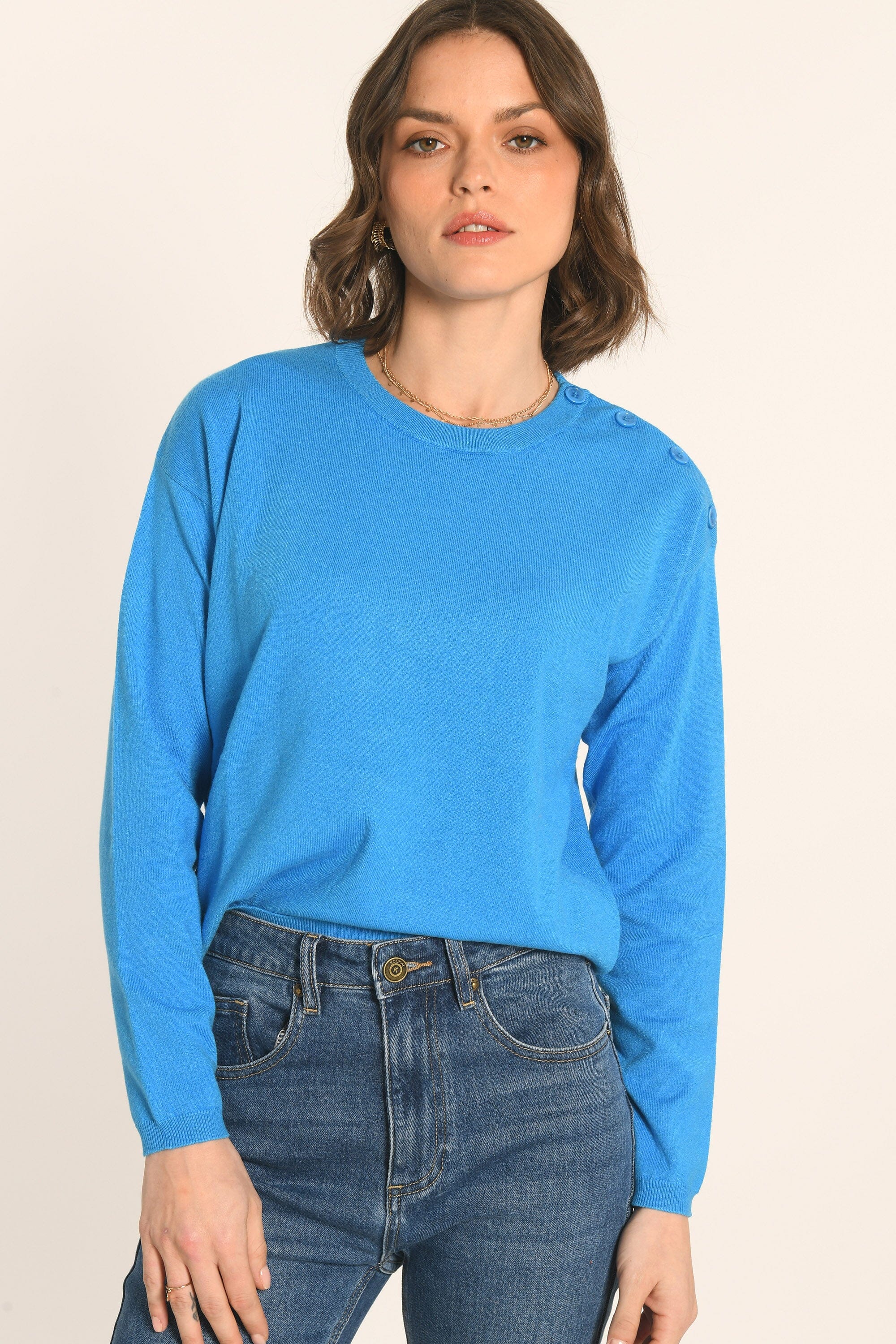PULL BOUTONNÉ - BLEU - AMELINA - Image 4