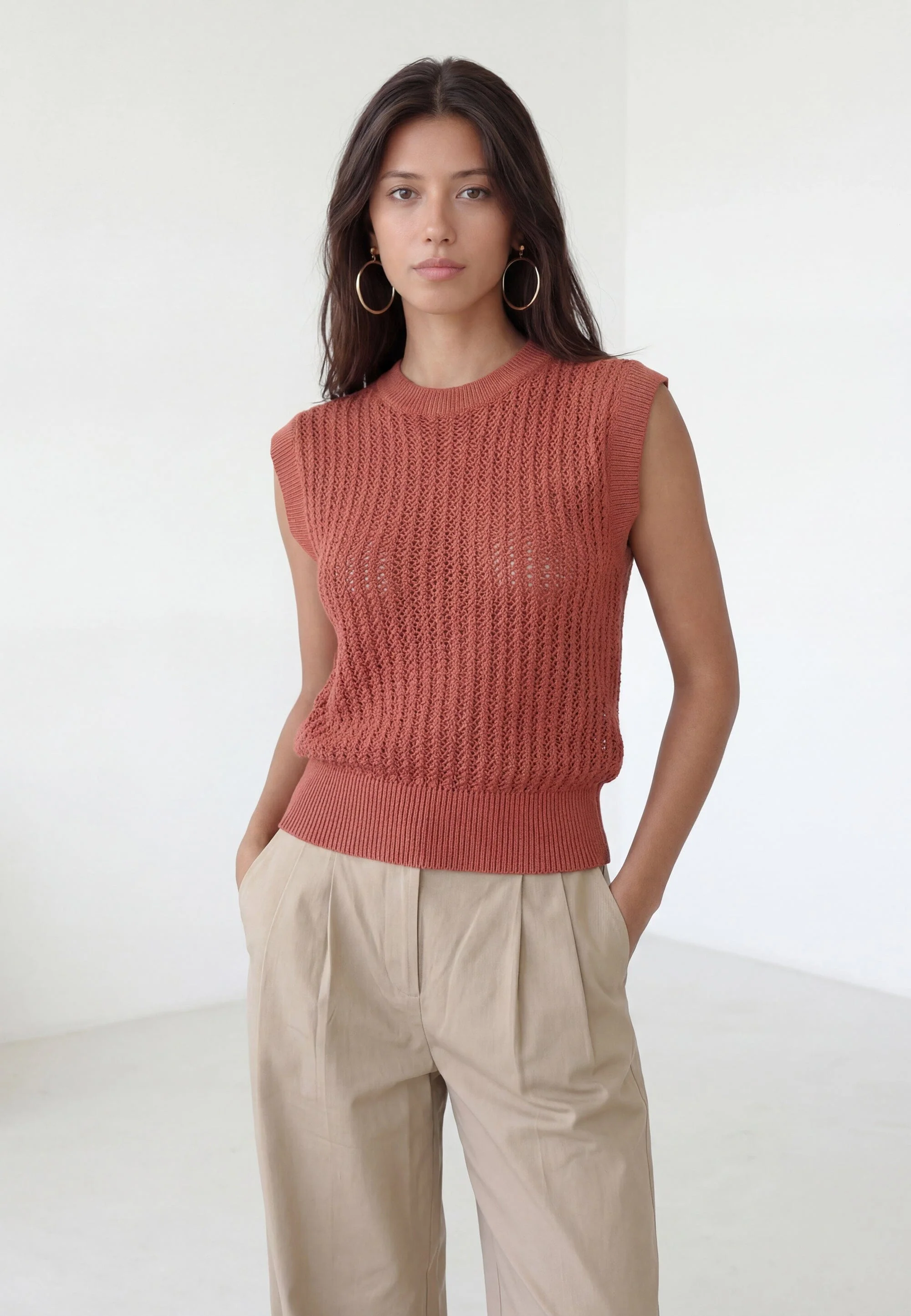 PULL SANS MANCHE - CLOVIS - TERRACOTTA