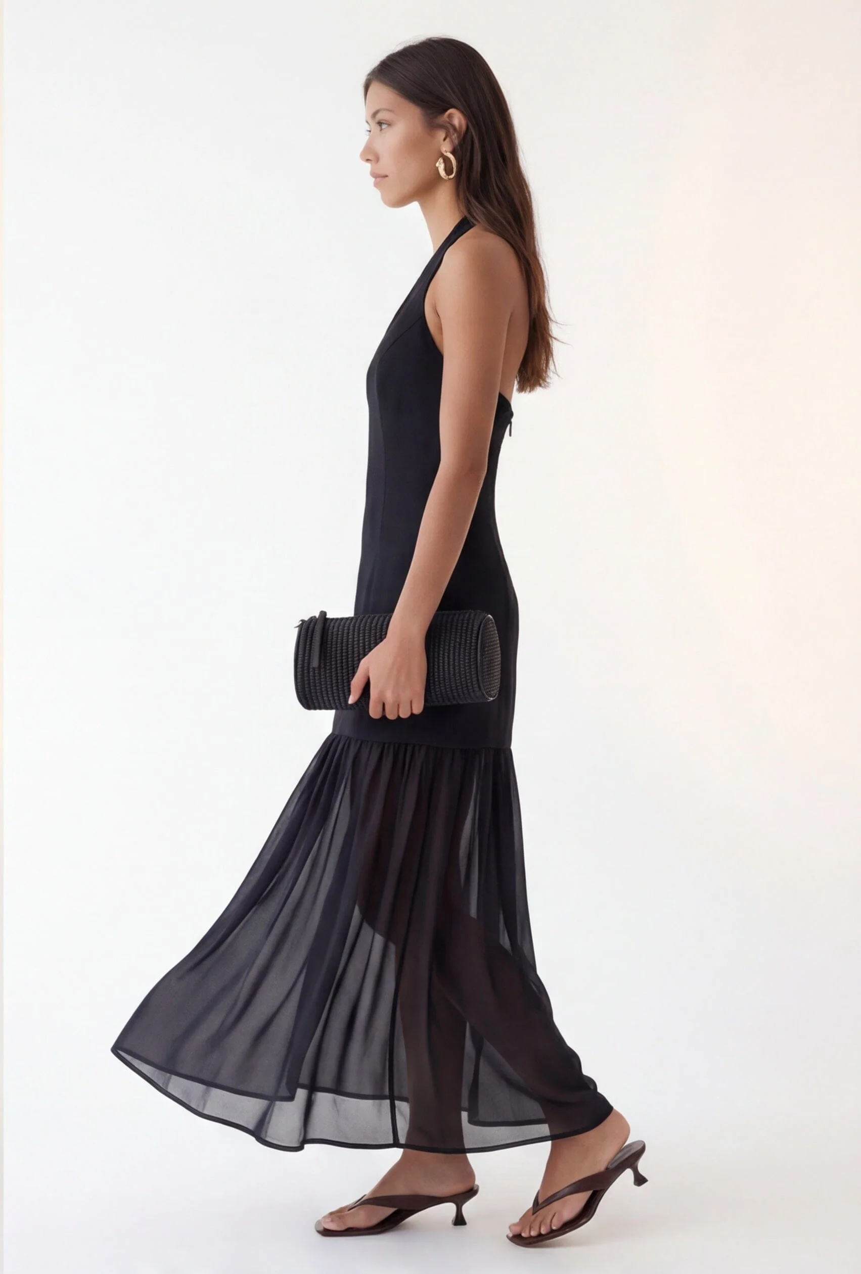 ROBE BI-MATIERE DOS NU - CASSANDRA - NOIR