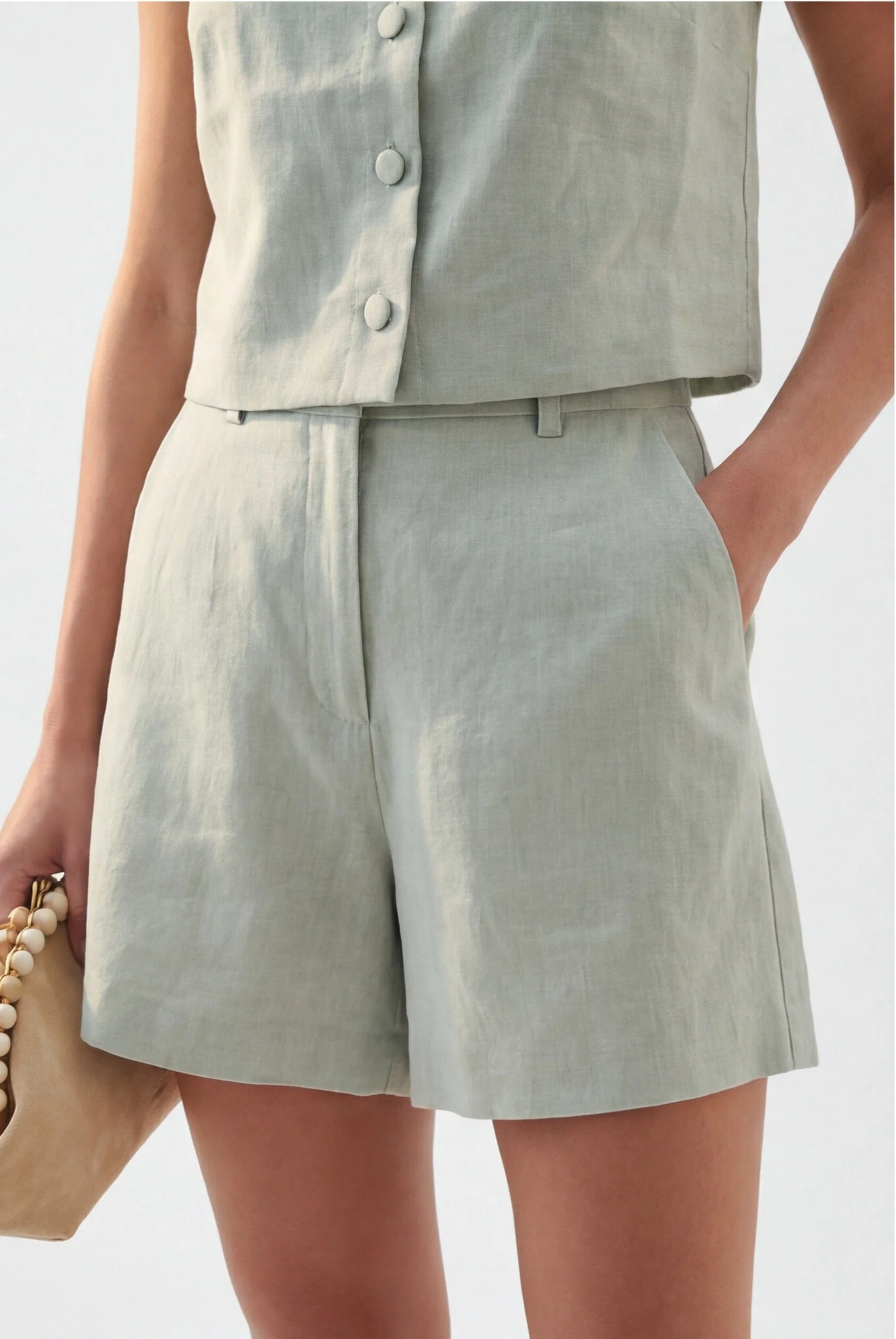 SHORT 100% LIN - CHELSEA - CELADON - Image 2