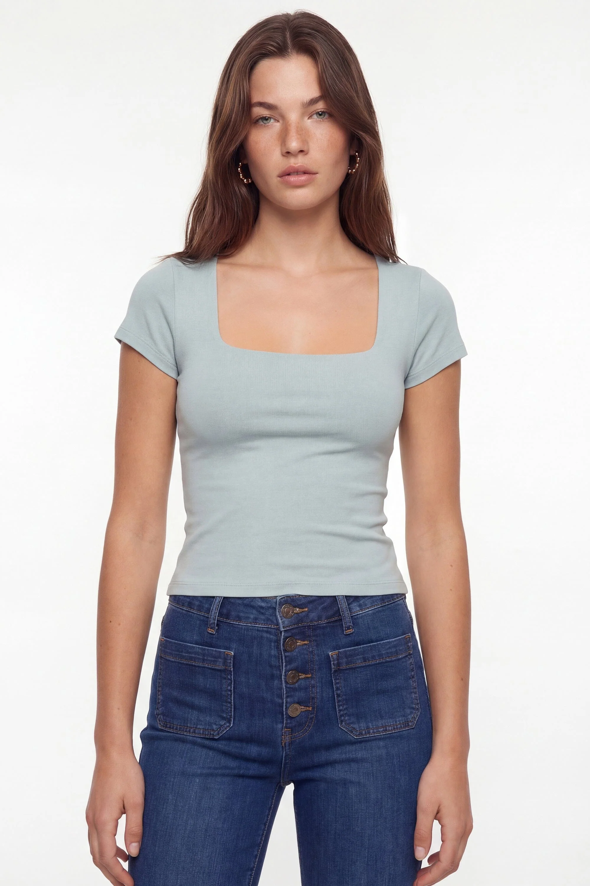 T-SHIRT COL CARRÉ - VIRGINI - CELDAON