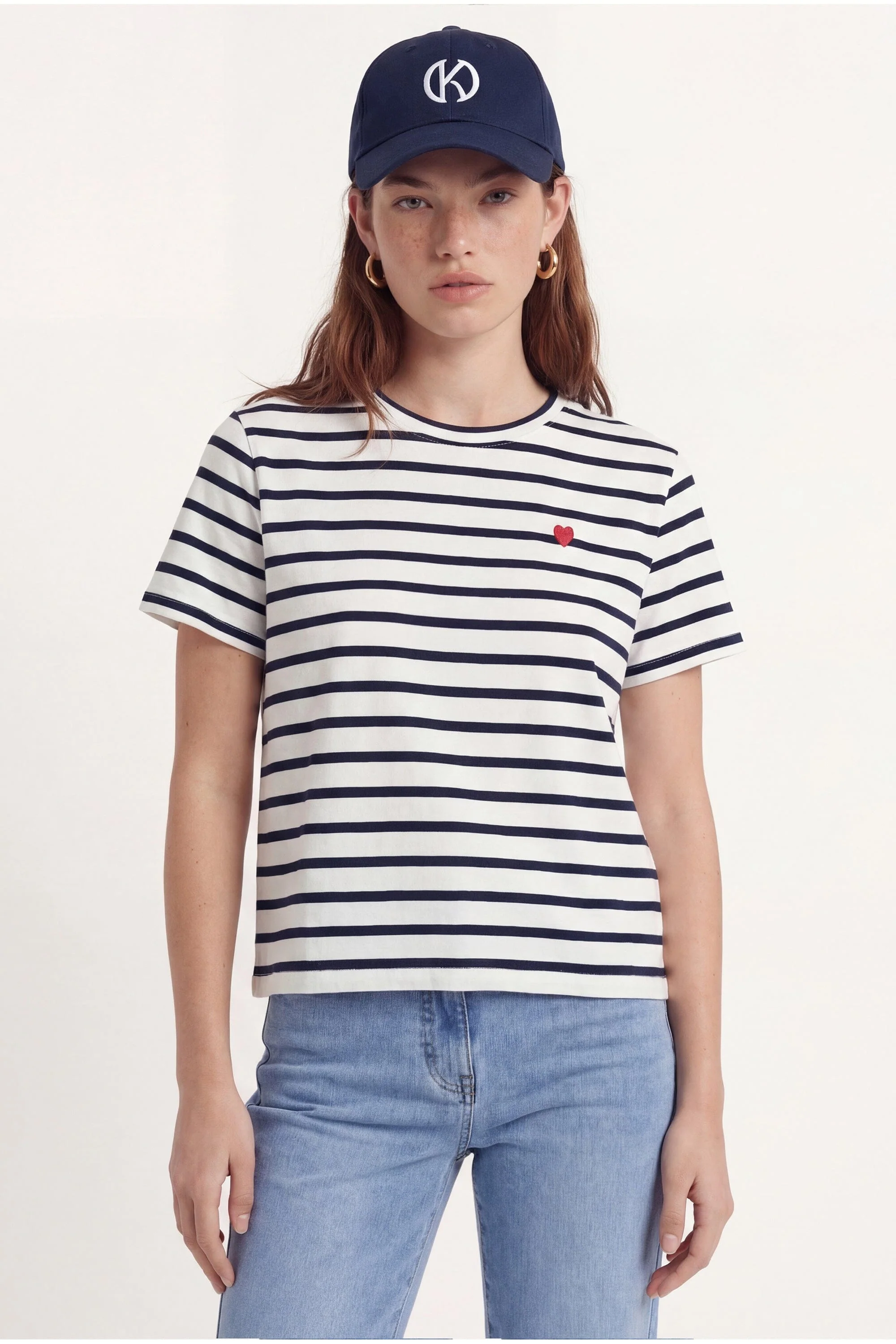 TEE SHIRT MARINIĂRE - COEUR - ECRU/MARINE