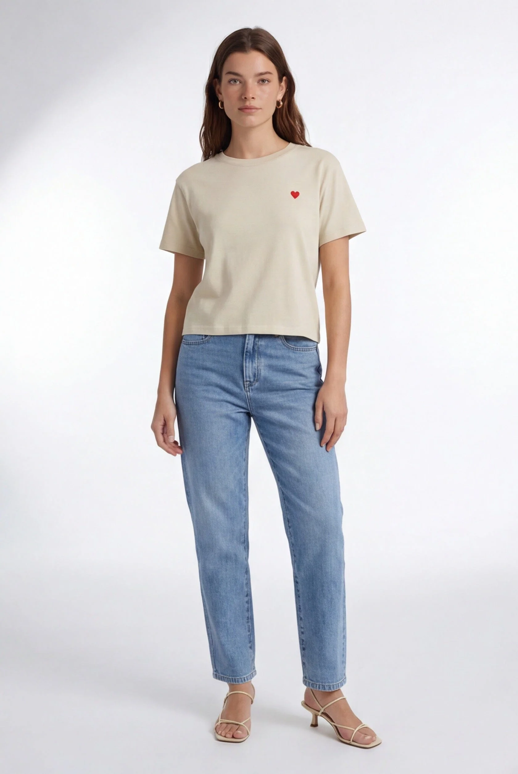 TEE-SHIRT 100% COTON - COEUR - BEIGE