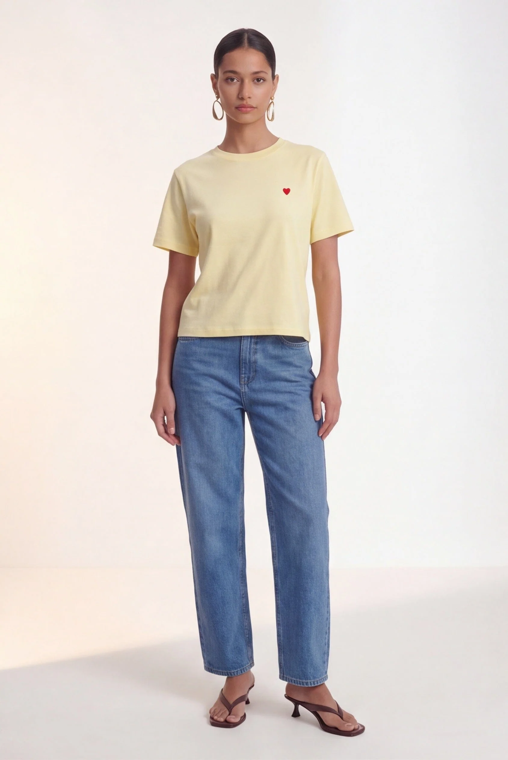 TEE-SHIRT 100% COTON - COEUR - JAUNE