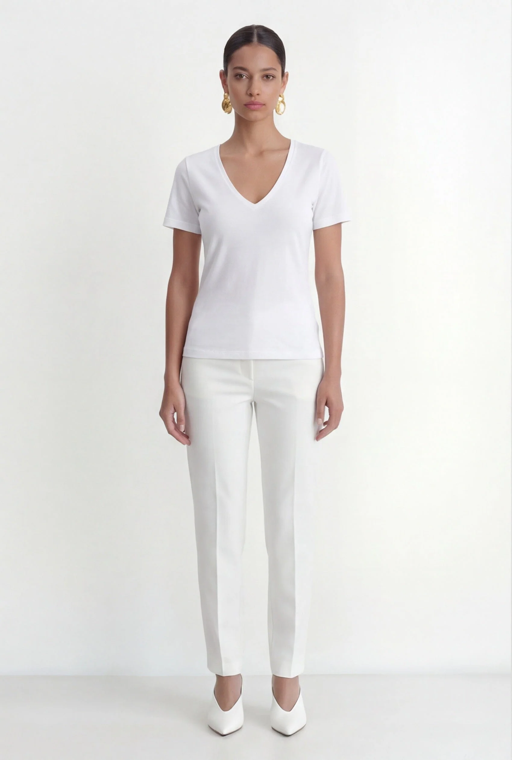TEE-SHIRT COL V- COLE - BLANC