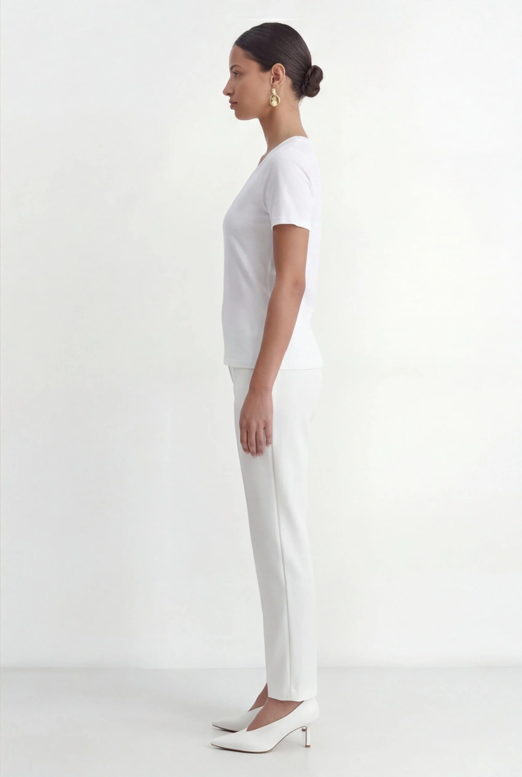 TEE-SHIRT COL V- COLE - BLANC - Image 4