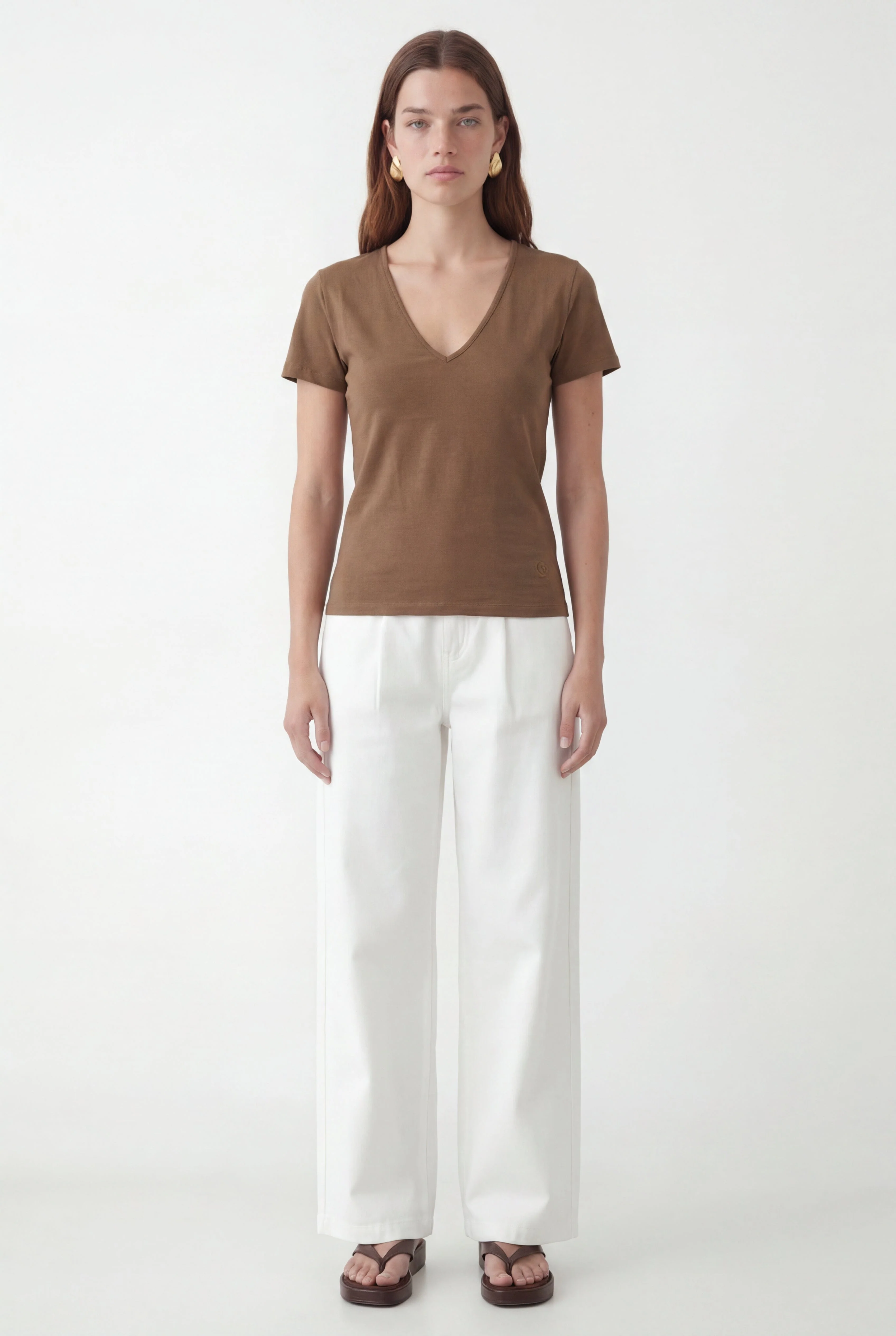 TEE-SHIRT COL V - COLE - NOISETTE