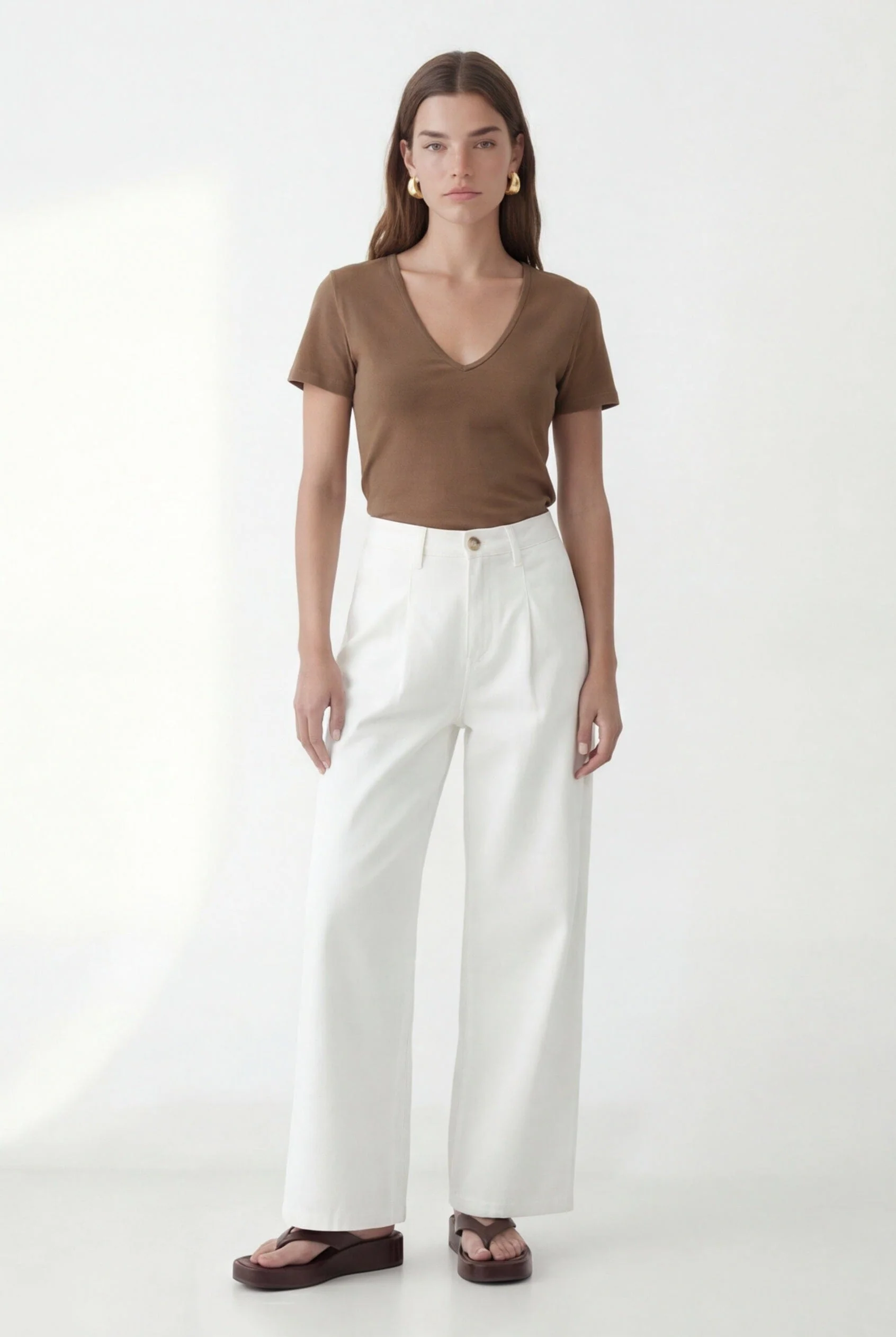 TEE-SHIRT COL V - COLE - NOISETTE - Image 3