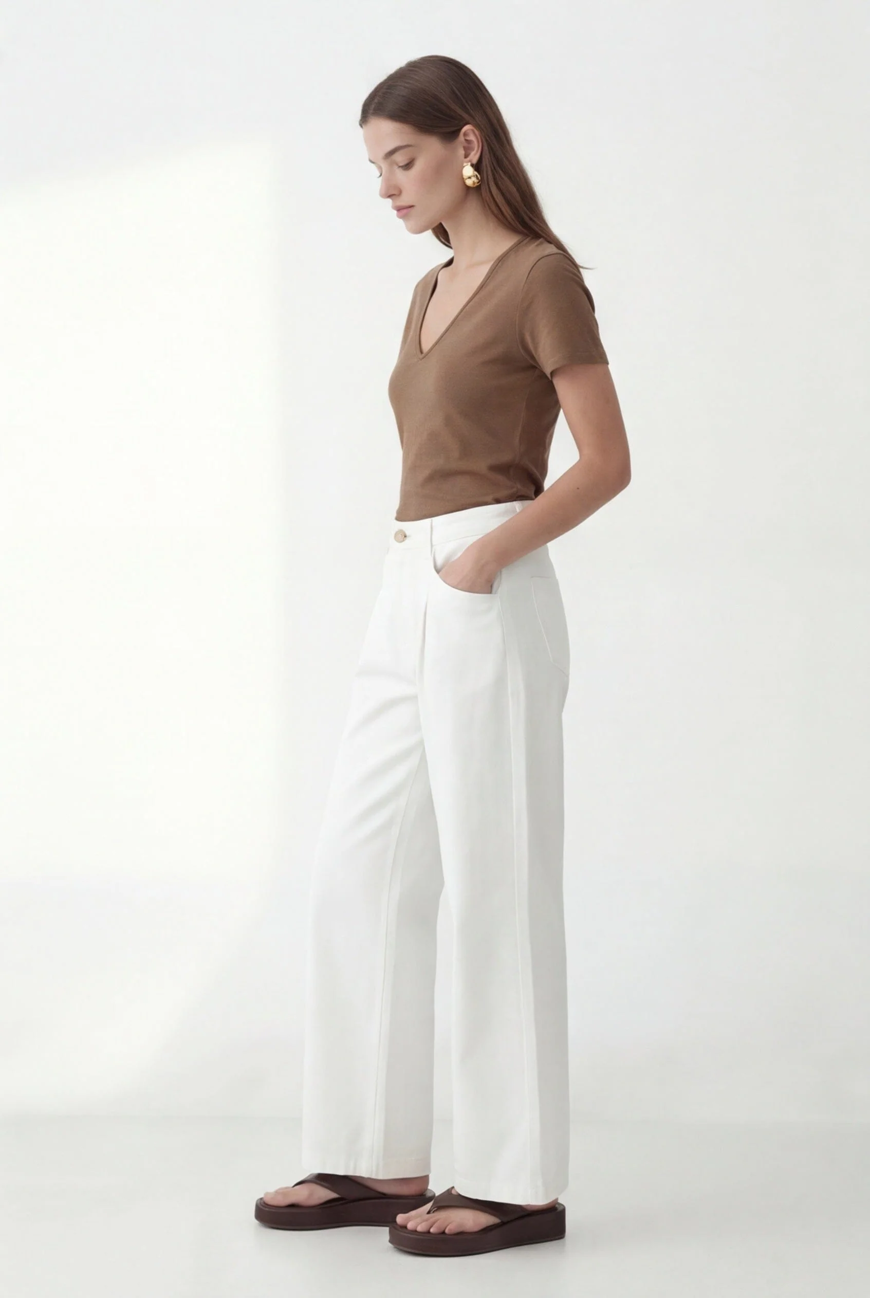 TEE-SHIRT COL V - COLE - NOISETTE - Image 4