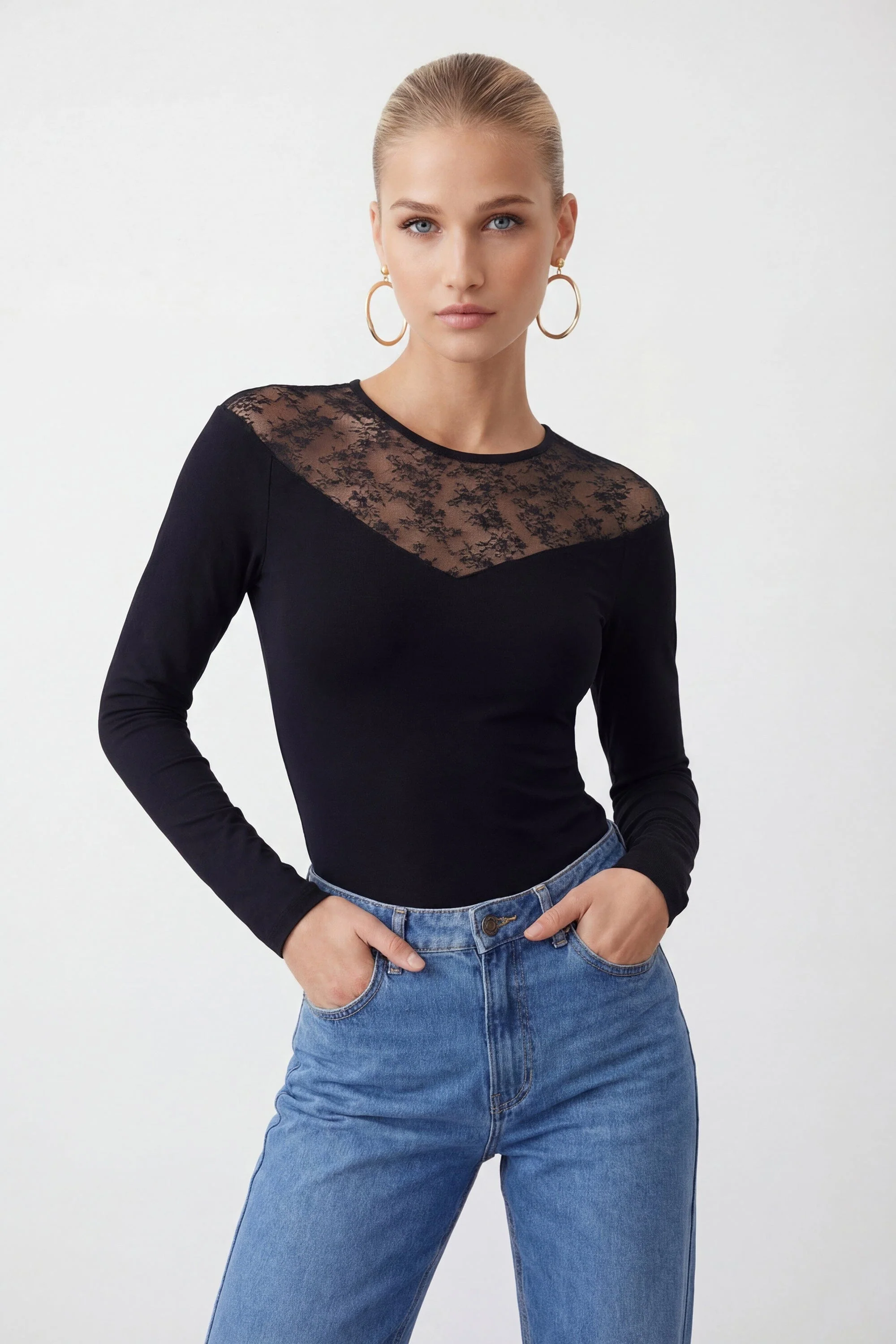 T-SHIRT DENTELLE - CURTIS - NOIR